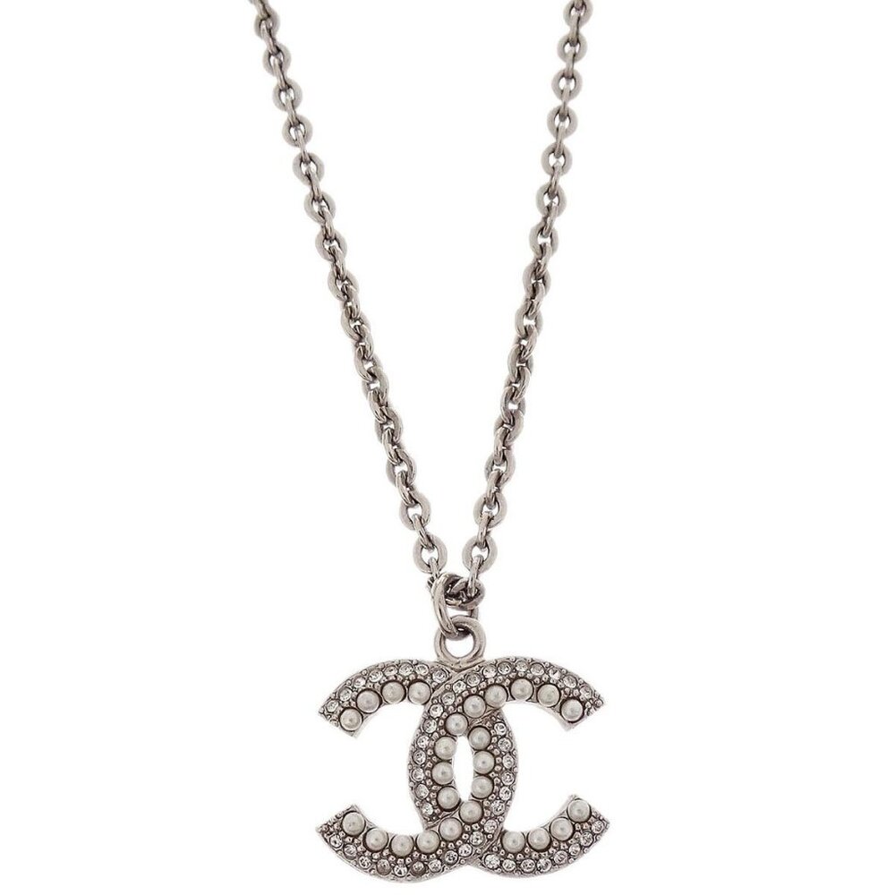 Chanel CC Chain Necklace Pendant Silver Artificial Pearl Rhinestone F19K 117773 - Picture 4 of 8